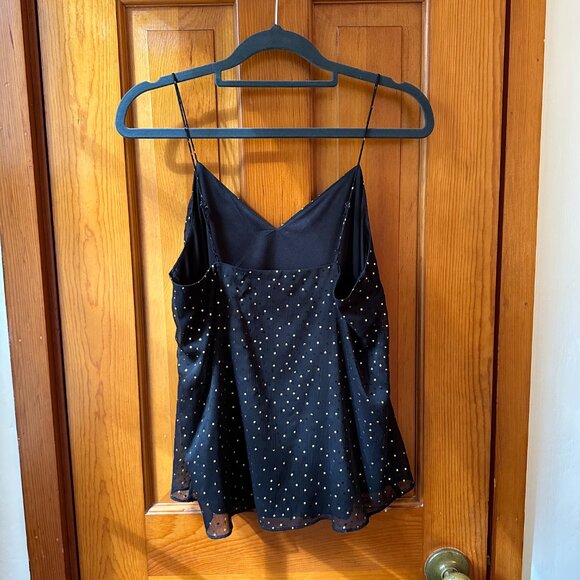 Nine West Black & Gold Polka Dot V-Neck Cami | Lined • Adjustable Straps - Small - Picture 4 of 8